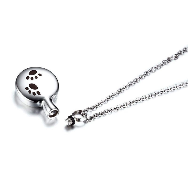 [Australia] - Cat Dog Paw Print Necklace for Pet Lovers Animals Cremation Jewelry Urn Necklace for Ashes Personalized Stainless Steel Pendant Necklaces 18.9" Remembrance Keepsake Gift for Loss of Loved Furry Friend 