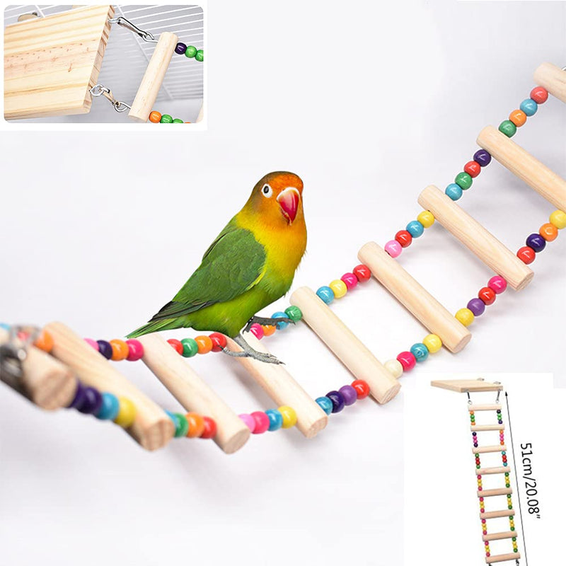 Bird Ladder Toys, Wood Parrot Bird Perch Stand Platform with 8 Ladders Swing Bridge for Pet Training Playing, Flexible Birds Cage Accessories Decoration for Cockatiel Parakeet - PawsPlanet Australia
