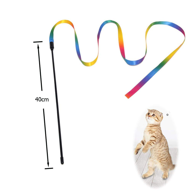 NEKOSUKI Cat Wand and Rainbow Toy, 2Pcs Interactive Cat Teaser Feather Wand with Sound Paper and 1Pcs Rainbow Ribbon Wand for Kitten Cat Having Fun Exerciser Playing - PawsPlanet Australia