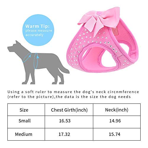 [Australia] - KLCW FIRECOW Pink Diamond Dog Harness, Dog Harness Chest Strap Bow tie, Step in Vest Harness for Small Dogs S 