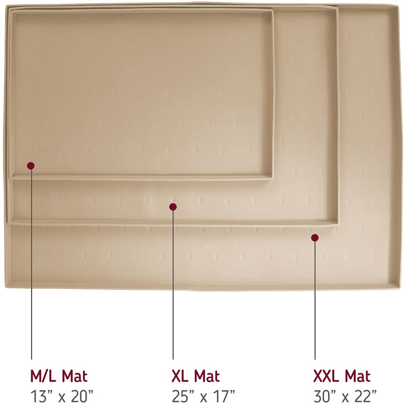 Leashboss Splash Mat Dog Food Mat with Tall Lip, M/L (20"x13"), XL (25”x17”) or XXL (30"x22") Dog Bowl Mat for Food and Water, Non Slip Waterproof Silicone Pet Food Mat for Dogs and Cats M/L - 20 x 13 Inches Beige - PawsPlanet Australia
