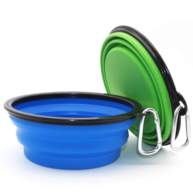 [Australia] - SLSON Collapsible Dog Bowl, 2 Pack Collapsable Dog Water Bowls for Cats Dogs, Portable Pet Feeding Watering Dish for Walking Parking Traveling with 2 Carabiners Large Large Blue+Green 