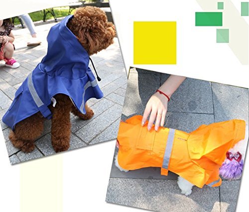 OCSOSO Pet Dog Slicker Raincoat Gear Brite Rain Jackets Dog Cat Hooded with Reflective Band XS Back: 10"(25cm) Blue - PawsPlanet Australia