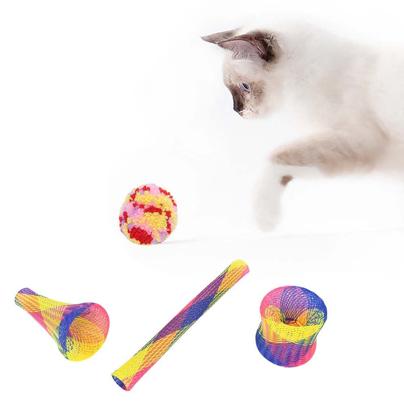 Cotsdan 10Pcs Cat Interactive Play Toy Set Include 5Pcs Soft Fluffy Kitten Pom Ball, 5Pcs Cat Spring Tube Toys Colorful Cat Spring Toy Woolen Yarn Tease Balls for Kittens to Swat, Bite, Hunt - PawsPlanet Australia
