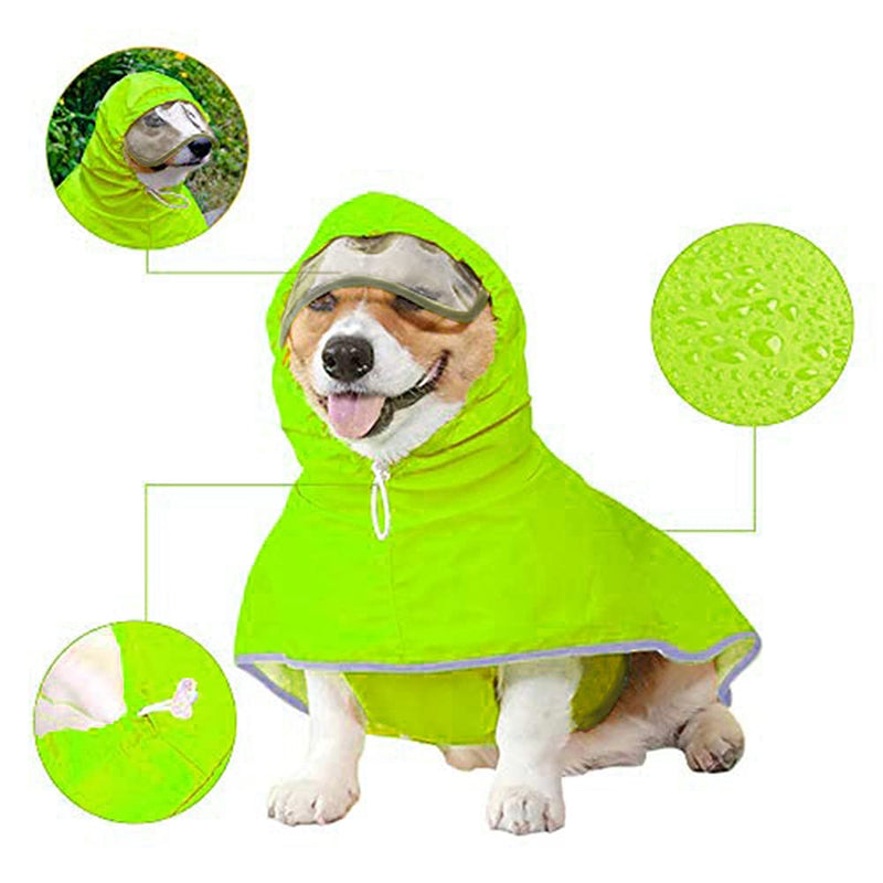 Dog Raincoat with Hood for Small Dog,Medium Dog, Luccalily Waterproof Dog Rain Jacket with Reflective Strip Adjustable Belly Strap Lightweight Poncho with Storage Bag Fluorescent green - PawsPlanet Australia