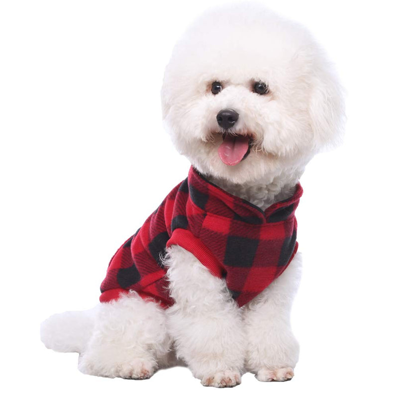 [Australia] - KOOLTAIL Plaid Dog Fleece Vest Clothes with Pocket Pet Winter Jacket for Cold Days Red S 