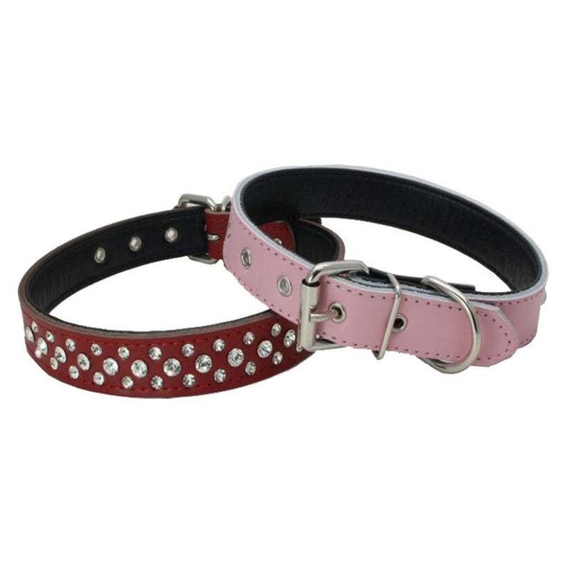 [Australia] - Dogs Kingdom 14.5"-20" Genuine Leather Padded Rhinestone Dog Collars Bling Dog Collar Pet Collar Small Medium Dog Customized Crystal Dog Collar L Black 