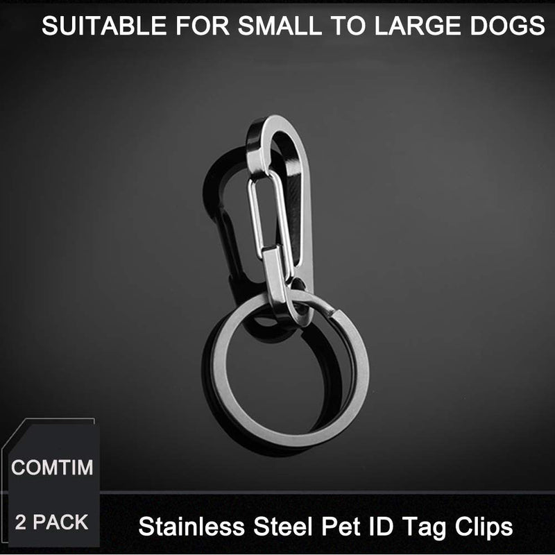 [Australia] - Comtim 2 Pack Dog Tag Clips, Stainless Steel Heavy Duty Quick Clips Pet ID Tag Holder for Dog/Cat Collar and Harness 