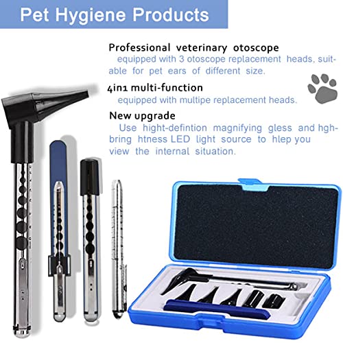 HUHKOUAE Veterinary Otoscope Kit,LED Vet Pet Cat Dog Ear Mirror Speculum,Checking Pets Ears Eye Oral Cavity,Apply To Pets of All Ages Dogs Cats Rabbit - PawsPlanet Australia