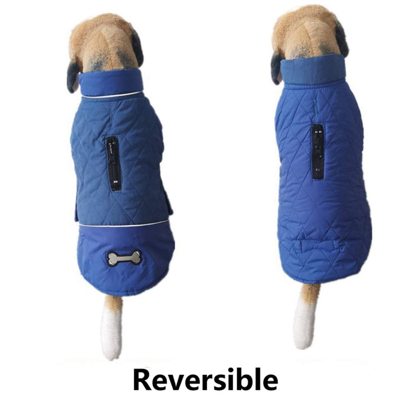 Komate Reversible Winter Dog Coat for 2 Styles Warm Dog Jacket Windproof Outdoor Pet Vest With Night Reflective Stripes for Dog Safety for Small Medium Large Dogs (M (Chest 48-56cm), Blue) M (Chest 48-56cm) - PawsPlanet Australia