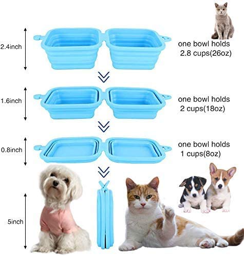 1Pair Collapsible Silicone Pet Bowl, Large Capacity Food Grade Pet Cat Bowl for Outdoors Travelling Camping Hiking, Foldable Dog Feeding Bowl, BPA Free Food Water Feeding Dish with Aluminum Carabiner Blue MAX Capacity:26OZ - PawsPlanet Australia