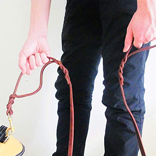 JWPC Genuine Leather Dog Leash with Dual Handle - 190cm Heavy Duty Leash Best Walking & Training Two Handle Leash for Large Medium Dogs - PawsPlanet Australia