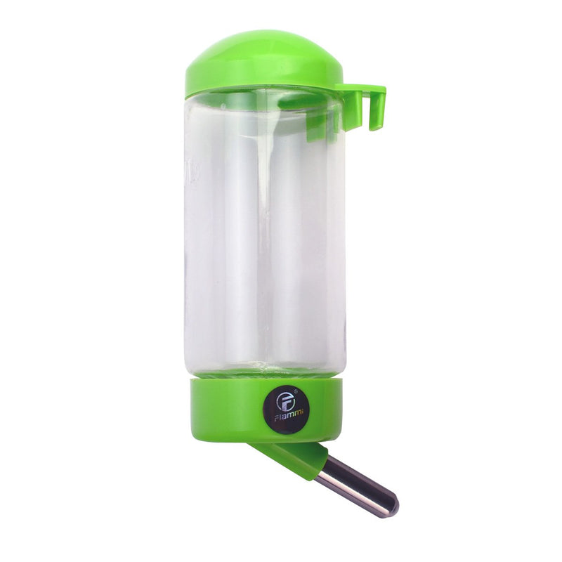 [Australia] - Flammi Pet Water Bottle Hanging No Drip Chew Proof 450ml/15oz for Puppy Cat Rabbit Small Animals, Automatically Feeding Water (Green) 