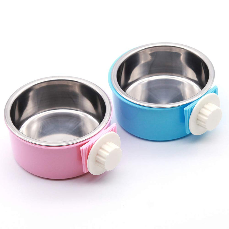 [Australia] - UNIEVE Crate Dog Bowl,Pet Puppy Food Water Bowl,2 in 1 Plastic Bowl&Stainless Steel Bowl,for Dogs,Cats,Birds,Cats and etc. Pink 