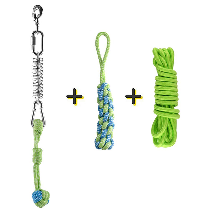 hj ANG Outdoor Stainless Steel Spring Pole Hanging Bungee Exercise Dog Rope Toys,with 2 Braided Cotton Blend Rope, Interactive dog toy for Pulling, Chasing, Chewing, Training (Green with 5M Rope) Green with 5M Rope - PawsPlanet Australia