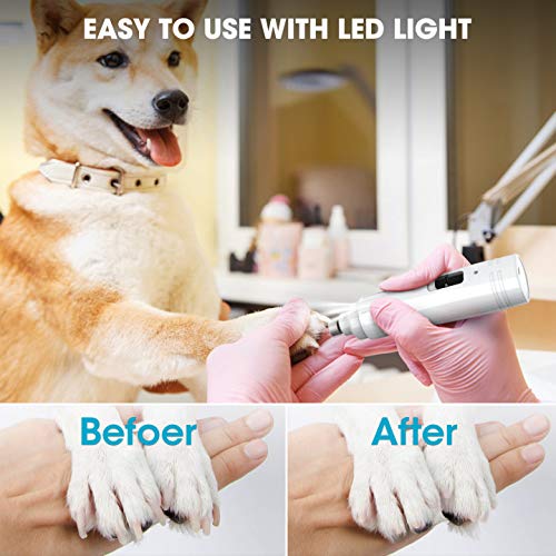 Romanda Dog Nail Grinders,Pet Nail File Grinder with LED Light, Ultra Quiet Rechargeable Electric Dog Nail Trimmer Claw Care for Dogs & Cats - PawsPlanet Australia