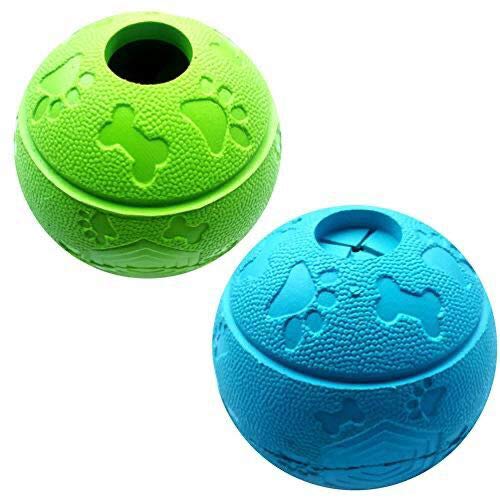 Dog Toy Indestructible Feeder Ball Snack Ball Made of Natural Rubber Dog Interactive Balls Diameter 8.1 cm (1 x Green + 1 x Blue) - PawsPlanet Australia