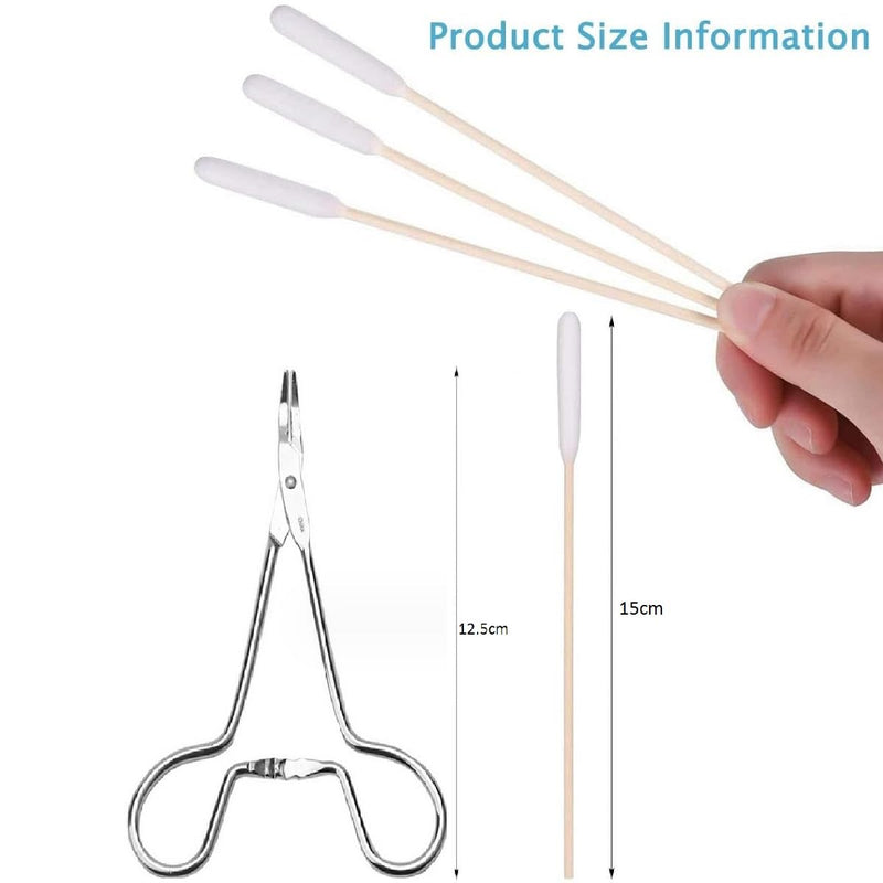 Pet cotton swabs, pet grooming scissors, ear cleaner for pets, cleaning clamp ear hair, 100 pieces 15 cm dog cotton swabs and 1 PC arterial clamp for pets, dogs, cats - PawsPlanet Australia