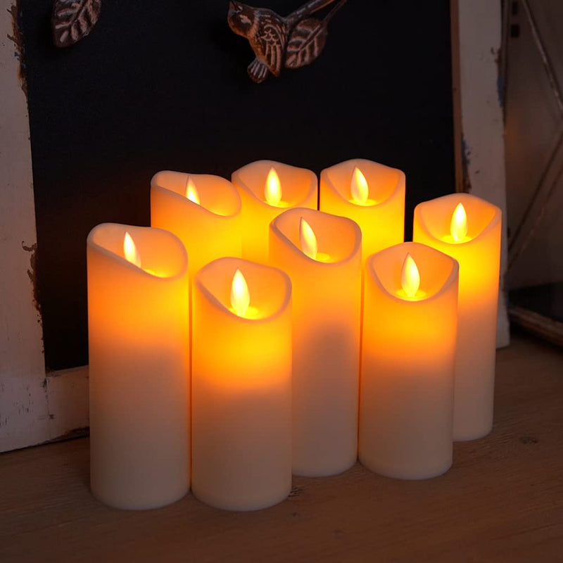 Homemory Flickering Flameless Candles, Moving Flame, Battery Operated LED Pillar Candles with Timer and Remote, Made of Wax-Like Frosted Plastic, Won't Melt, Ivory, Set of 8 - PawsPlanet Australia