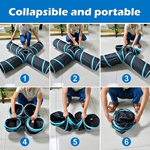 qerich 4 Way Cat Tunnel Pet Toy Tunnel Large Indoor Outdoor Collapsible Pet Toy Crinkle Tunnel Tube with Storage Bag for Cat, Dog, Puppy, Kitty, Kitten, Rabbit #XZ - PawsPlanet Australia