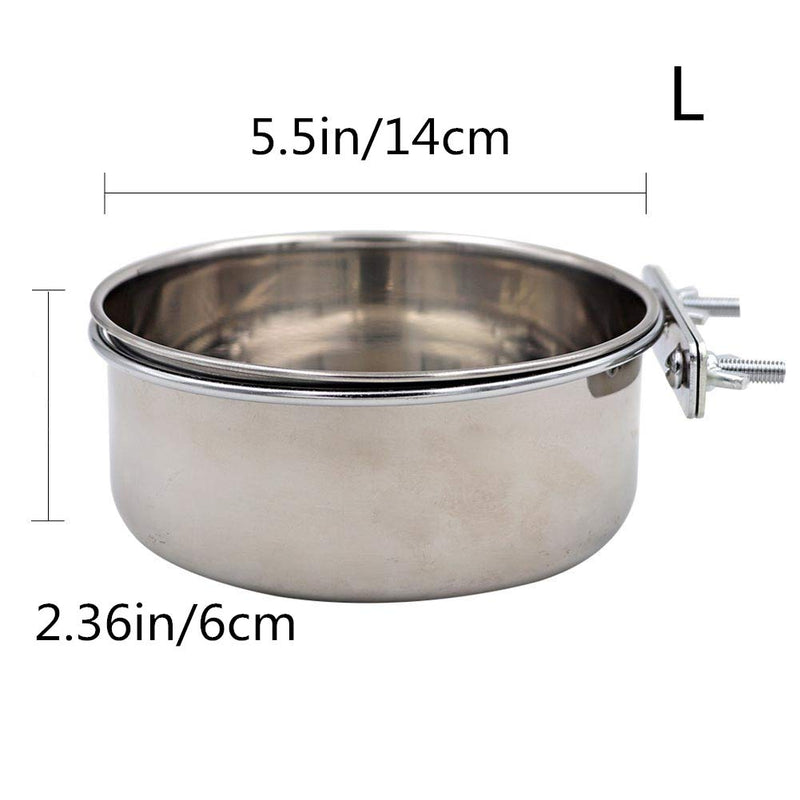 [Australia] - Pet Food & Water Bowl with Clamp Holder Stainless Steel Coop Cup Hanging Feeder for Dog Bird Parrot Cat Rabbit L 