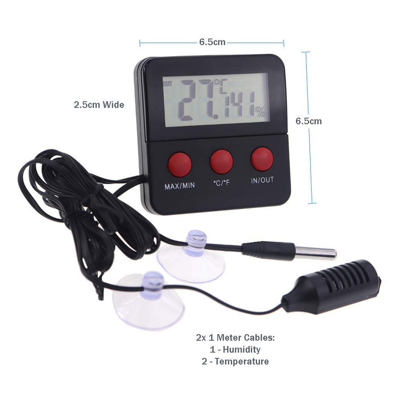 Digital Reptile Thermometer Hygrometer with 2 Remote Probes to Measure Humidity and Temperature - Ideal Vivarium Thermometer Also Suitable for a Snake or Lizard Tank - Reliable Reptile Accessories - PawsPlanet Australia