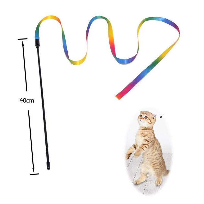 NEKOSUKI Cat Wand Rainbow Toy, 3 Styles Funny Interactive Cat Toys, Cuddly Stuffed Snake Cat Toy on Stick with Bell, Colorful Sounding Toys, Rainbow Ribbon Wand for Kittens Training - PawsPlanet Australia