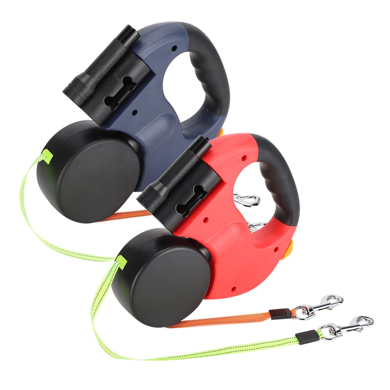 lyrlody 3 meter retractable dog leash, double dog leash for 2 dogs, 360° tangle-free, retractable leash, with LED lights, reflective nylon webbing (scarlet red) scarlet red - PawsPlanet Australia