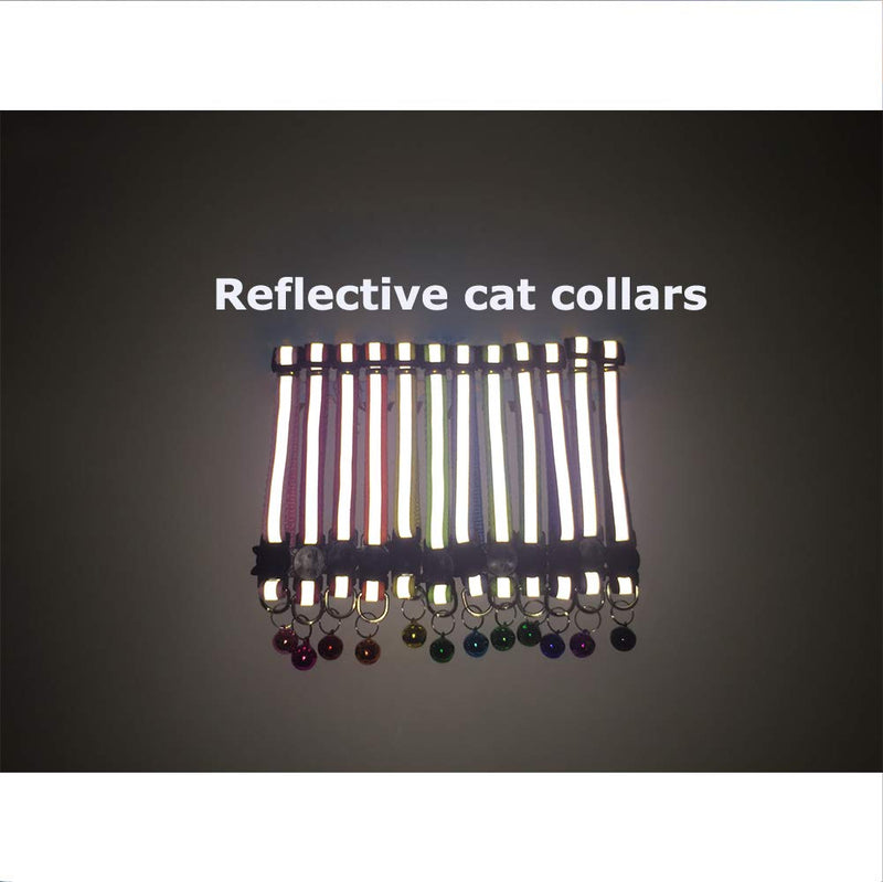 Tafeiya 12 PACK Reflective Cat Collars Quick Release Safety Buckle with Bell Adjustable19-32cm (Multi-colored) 12 Multi-colored - PawsPlanet Australia
