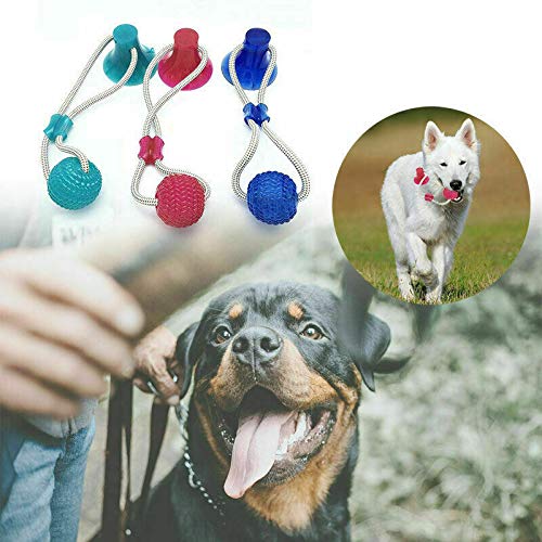 [Australia] - ODOLDI Pet Molar Bite Toy, Multifunction Interactive Ropes Toys, Self-Playing Rubber Chew Ball Toy with Suction Cup, Teeth Cleaning Tool for Dogs Cats Light Blue 