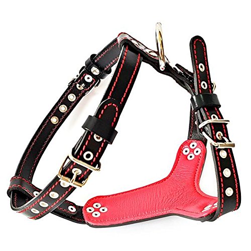 [Australia] - Bestia Studded Leather Harness. French Bulldog Size. 100% Leather. Handmade in Europe S- fits a chest size of 15.7 to 28.7 inch Black & Black 