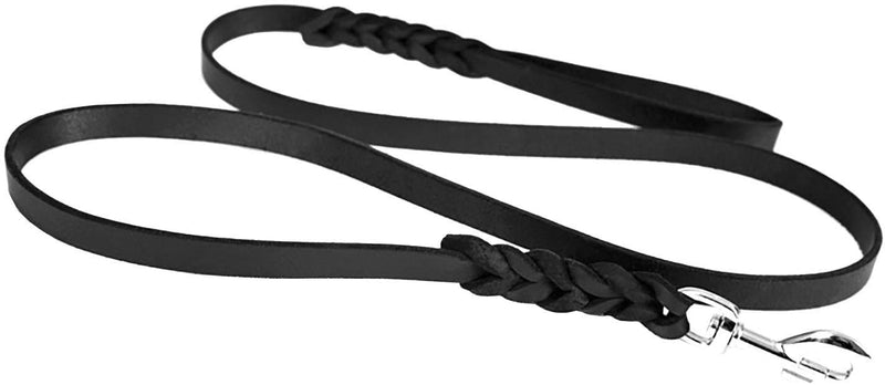 Dingo Soft Leather Dog Leash with Snap-Hook, Handmade with Braided Parts, Black 11254 BRAIDS LEASH XS - PawsPlanet Australia