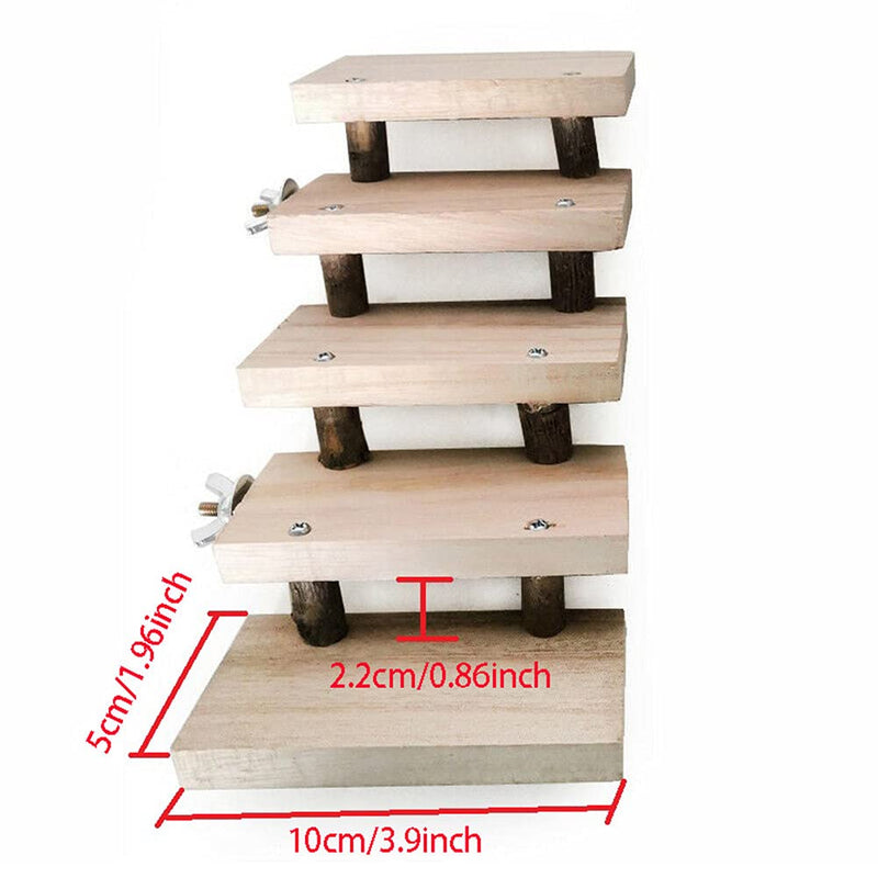 TeTupGa Natural Wooden Hamster Pet Cage Bird Platform Parrot Toy Climbing 5 Layers stair Ladder Accessories Bridge Springboard Training Tool - PawsPlanet Australia