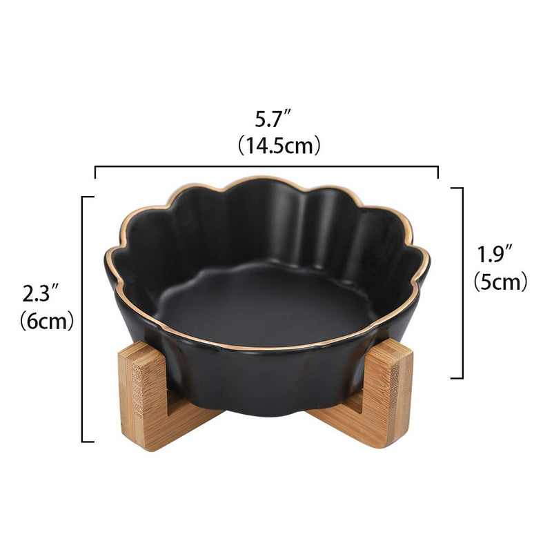 HCHLQLZ Ceramic Cat Dog Bowl Dish with Wood Stand No Spill Pet Food Water Feeder Cats Small Dogs Black - PawsPlanet Australia