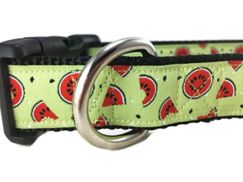 [Australia] - CANINEDESIGN QUALITY DOG COLLARS Summer Dog Collar, Caninedesign, Watermelon, 1 inch wide, adjustable, nylon, medium and large Medium 13-19" 