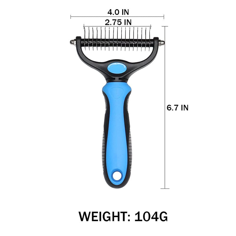 YILUSH Pet Grooming Brush-Professional Dog & Cat Deshedding Dematting Tool Double-Sided Undercoat Rake,Pet Hair Remover for Reducing Tangles and Knots(Blue) Blue - PawsPlanet Australia