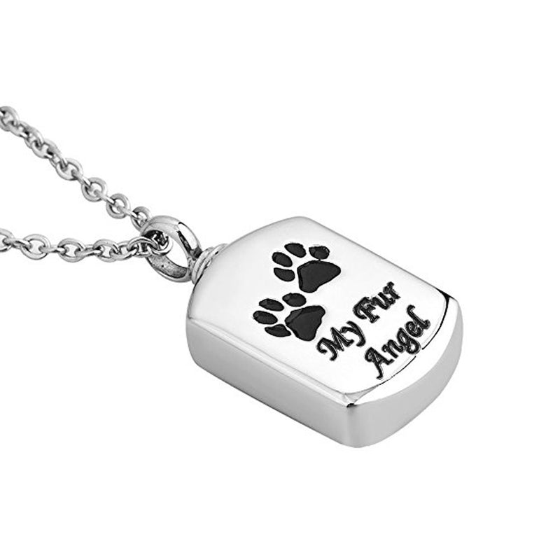 UEETEK My Fur Angel Pet Paw Prints Urn Necklace Pendant Memorial Ashes Keepsake Cremation for Pets Dogs Cats(Silver) - PawsPlanet Australia