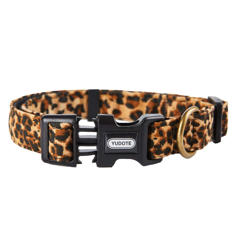 YUDOTE Adjustable Nylon Collar Premium Soft Flocking Fabric with Elegant Leopard Print for Small Dogs Neck 25-38cm S:25-38cm Neck,1.5cm Width Brown-Leopard - PawsPlanet Australia