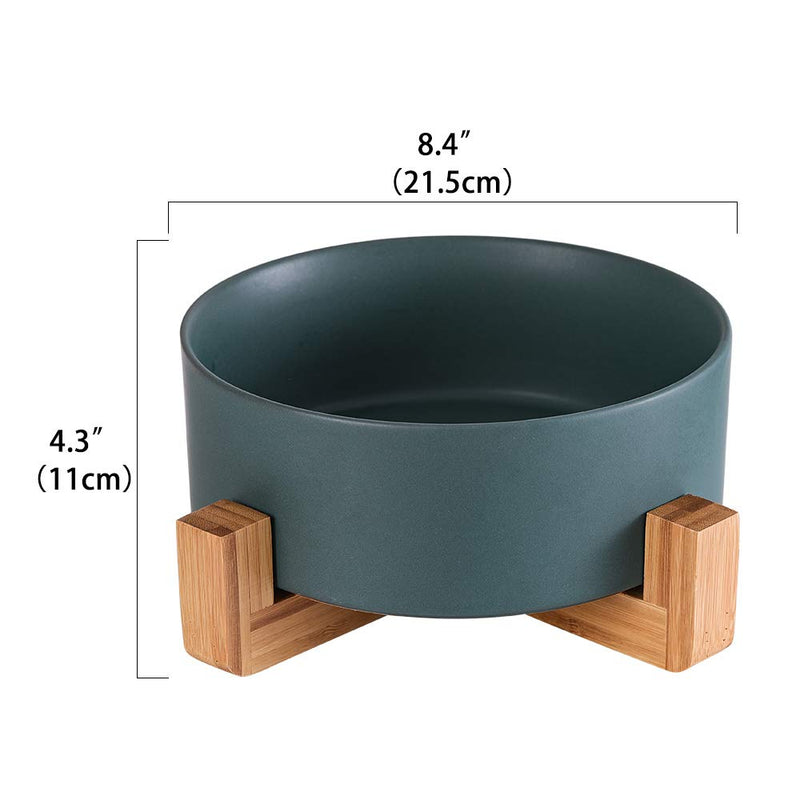 Green Ceramic Dog Bowls with Wood Stand, Dog Water Bowls and Food Dish, Heavy Weighted or No Tip Over Dog Comfort Food Bowls, Stoneware Pet Bowl,Extra High Capacity 8.4" Diameter, for Large Dogs Green - PawsPlanet Australia