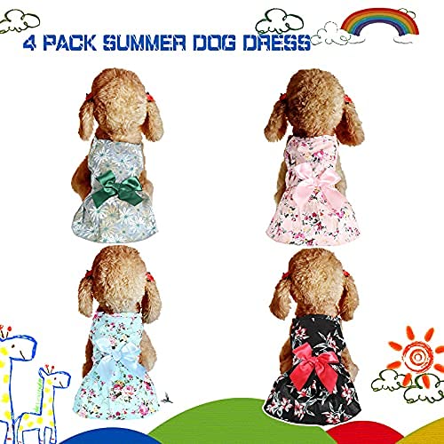 4 Pieces Dog Bowknot Floral Dress Pet Princess Dress Dog Sundress Dog Princess Dress Puppy Summer Dress for Small Pets Dogs Puppy Cats XS (Pack of 4) - PawsPlanet Australia