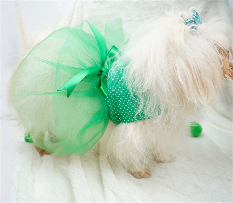 MSNFOASM New Spring Summer Puppy Dog Green Dress,Cute Mesh Bow-Knot Dog Bow Skirt for Small Girl Dogs XX-Small - PawsPlanet Australia