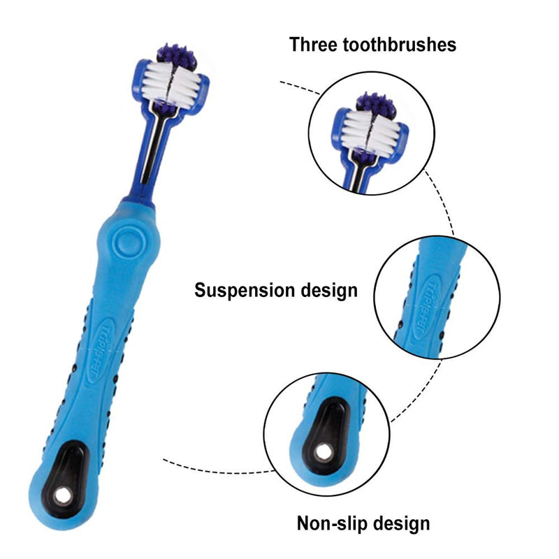 YUIP 3Pcs Pet Toothbrush, Triple Headed Toothbrush Pet, Dog Toothbrush for Pet Dental Care, Handle Design for Easy Oral Care Grooming Perfect for Medium Large Sized Dogs - PawsPlanet Australia