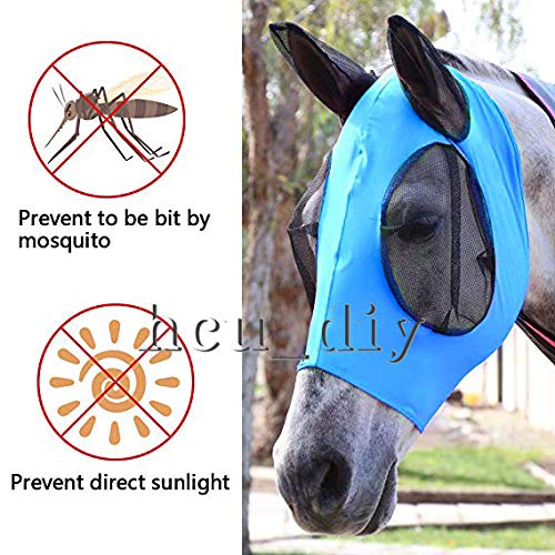 Fit Horse Size Professional Comfort Lycra Fly Mask with Mesh Eyes and Ears （Blue） - PawsPlanet Australia