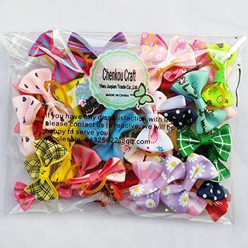Chenkou Craft 50pcs/25pairs Puppy Yorkie Dog Hair Bows with Rubber Band Pet Grooming Products Mix Colors Varies Patterns Pet Hair Bows Dog Accessories - PawsPlanet Australia