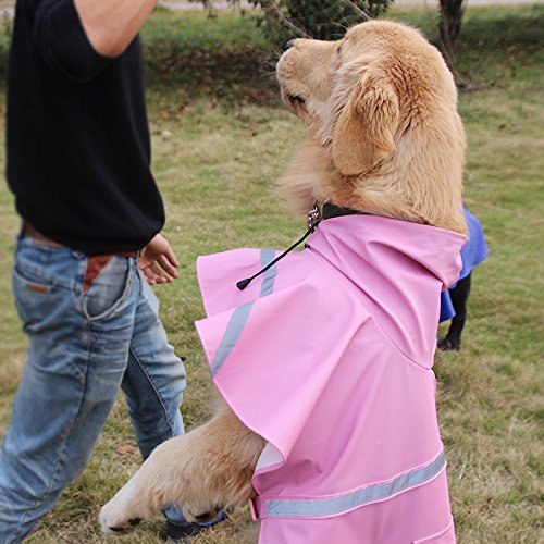 OCSOSO® Pet Dog Slicker Raincoat Gear Brite Rain Jackets Dog Cat Hooded with Reflective Band Multi Color for Choice (Pink, XS Back: 10"(25cm)) XS Back: 10"(25cm) Pink - PawsPlanet Australia