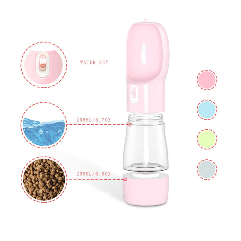 Haqi Dog Water Bottle for Walking, Multifunctional and Portable Dog Travel Water Dispenser with Food Container,Detachable Design Combo Cup for Drinking and Eating,Suitable for Cats and Puppy Pink - PawsPlanet Australia