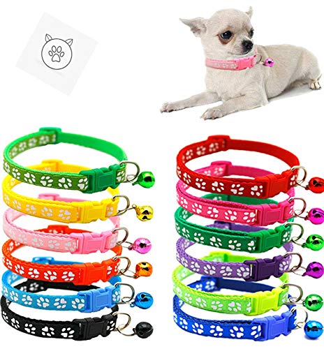 Doggie Style Store Small Dog Puppy Pet Cat Kitten Collar Pawprint Colours Whelping ID Nylon with Bell Adjustable Quick Release Clip Buckle Black - PawsPlanet Australia