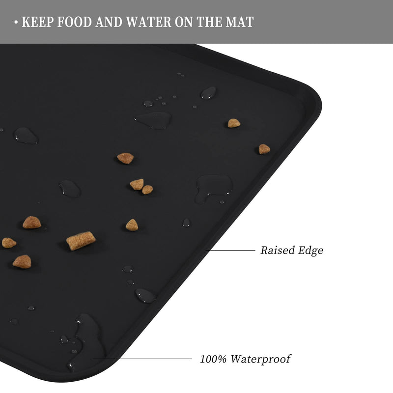Reopet Silicone Dog Cat Bowl Mat Non-stick Food Pad Water Cushion FDA Approved Waterproof 47x30 cm (Pack of 1) Black - PawsPlanet Australia