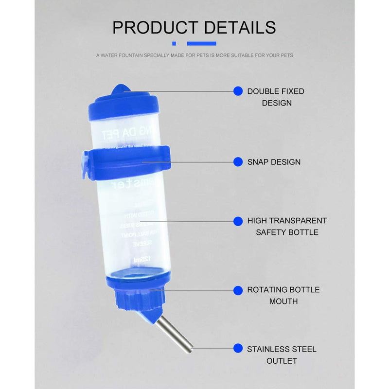 WishLotus Hamster Dispenser Bottle, No Drip Plastic Hanging Water Bottle 125ml Automatic Water Bottle Dispenser Cage Bowl with 2 Rolling Ball for Small Animal Guinea Pig, Gerbil, Chinchilla (Blue) Blue 2 Balls - PawsPlanet Australia