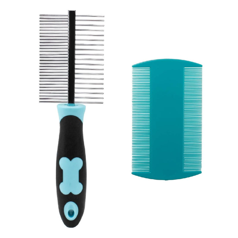 1 piece 2-in-1 stainless steel pet comb, cat comb with double-sided metal rounded teeth, stainless steel pet grooming comb, with 1 piece plastic lice comb, double-sided flea comb, for cats and dogs - PawsPlanet Australia